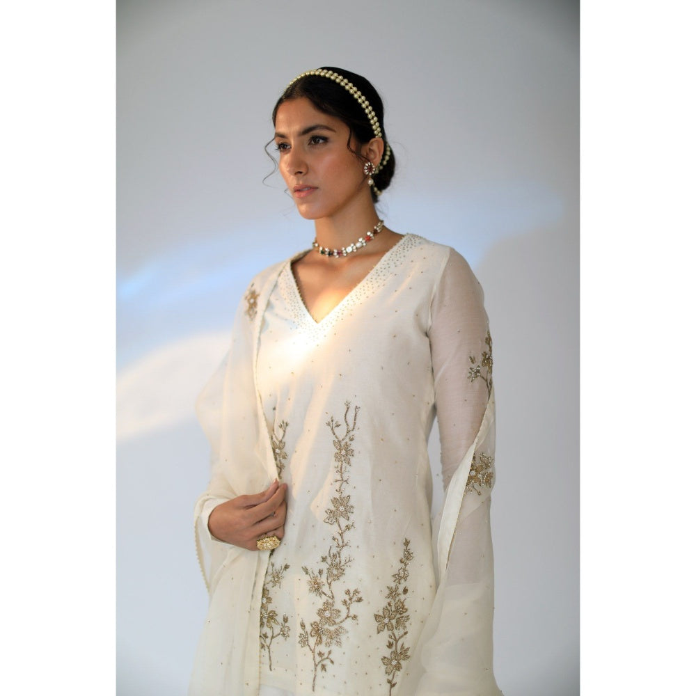 SHIKHA MEHTA Off White Amaira Kurta with Sharara and Dupatta (Set of 3)