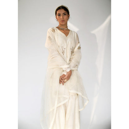 SHIKHA MEHTA Off White Amaira Kurta with Sharara and Dupatta (Set of 3)