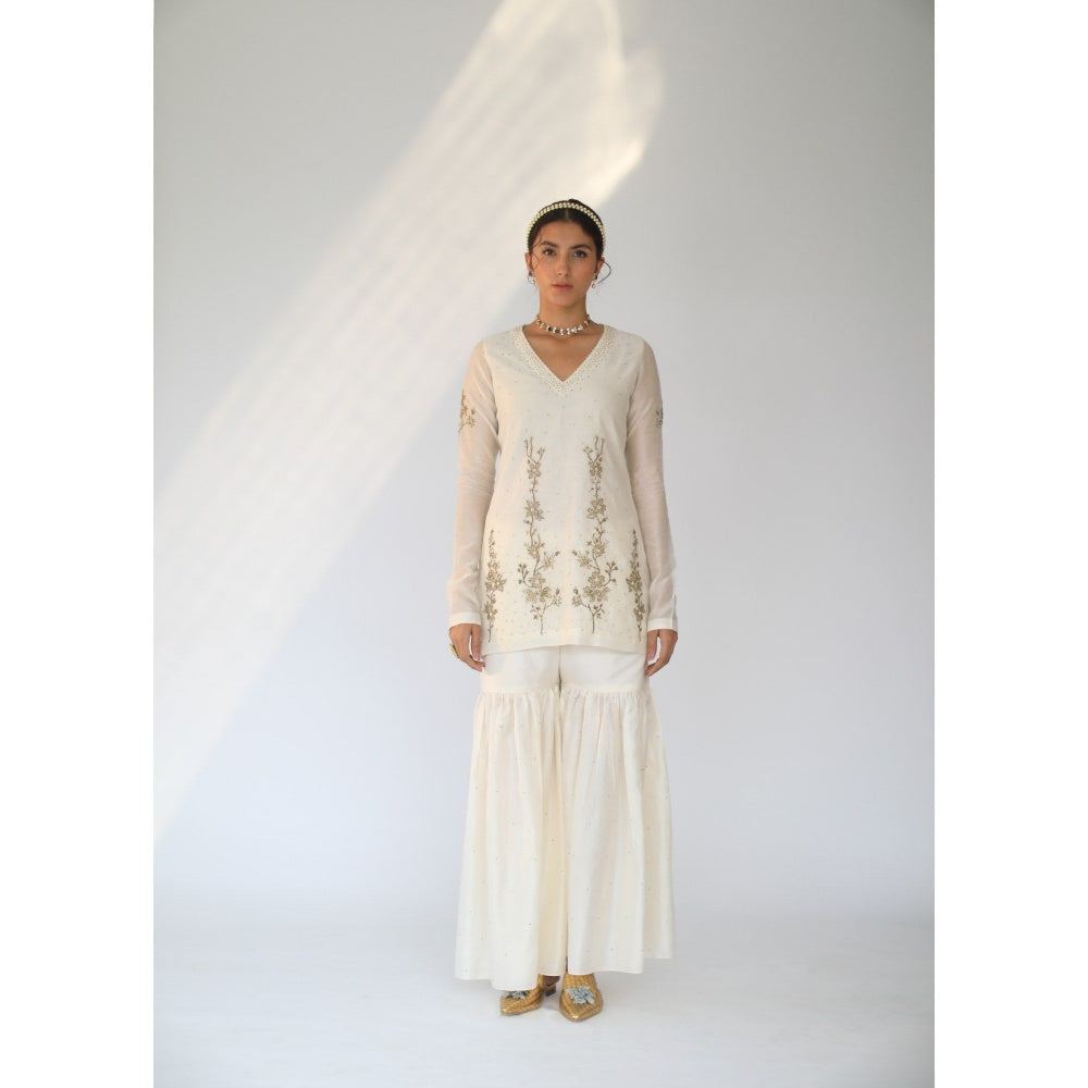 SHIKHA MEHTA Off White Amaira Kurta with Sharara and Dupatta (Set of 3)