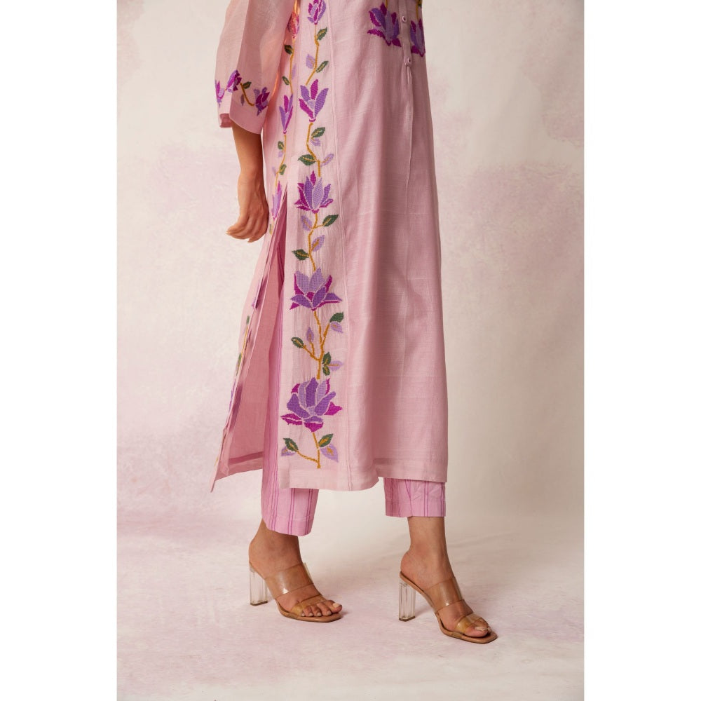 Shivani Bhargava Bahaar Lavender Floral Kali Kurta (Set of 3)