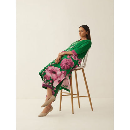 Shivani Bhargava Green Cotton Gingham Checks and Floral Mix Co-ord (Set of 2)