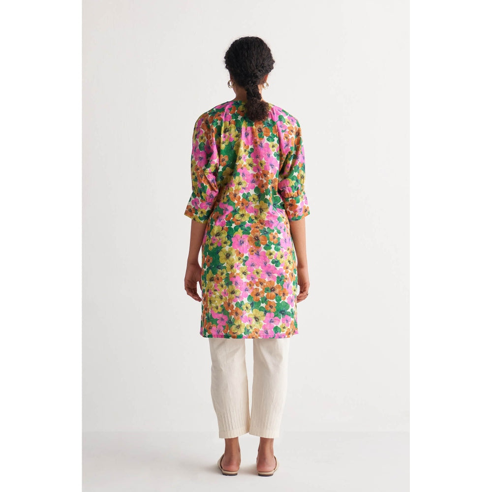 Shivani Bhargava Multihued Gardenia Couching Yoke Cape with Pintuck Pants (Set of 2)
