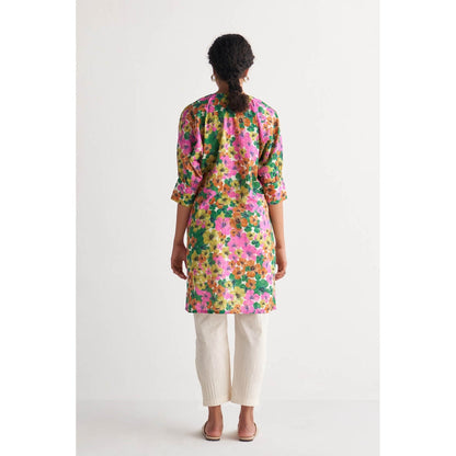 Shivani Bhargava Multihued Gardenia Couching Yoke Cape with Pintuck Pants (Set of 2)