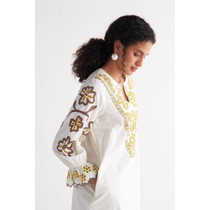 Shivani Bhargava White Melange Cutwork & Cross-Stitch Co-Ord (Set of 2)