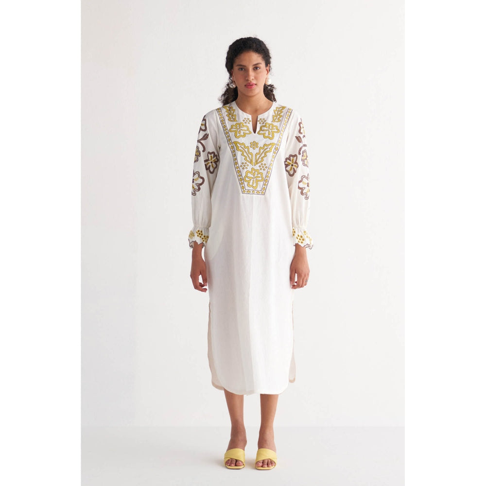 Shivani Bhargava White Melange Cutwork & Cross-Stitch Shirt Dress