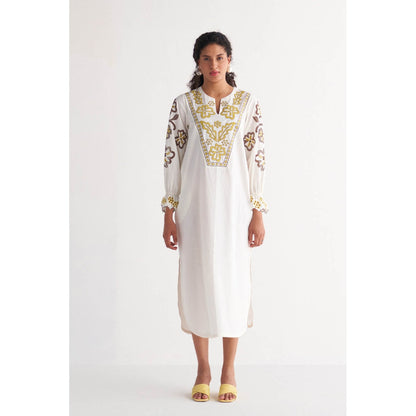 Shivani Bhargava White Melange Cutwork & Cross-Stitch Shirt Dress
