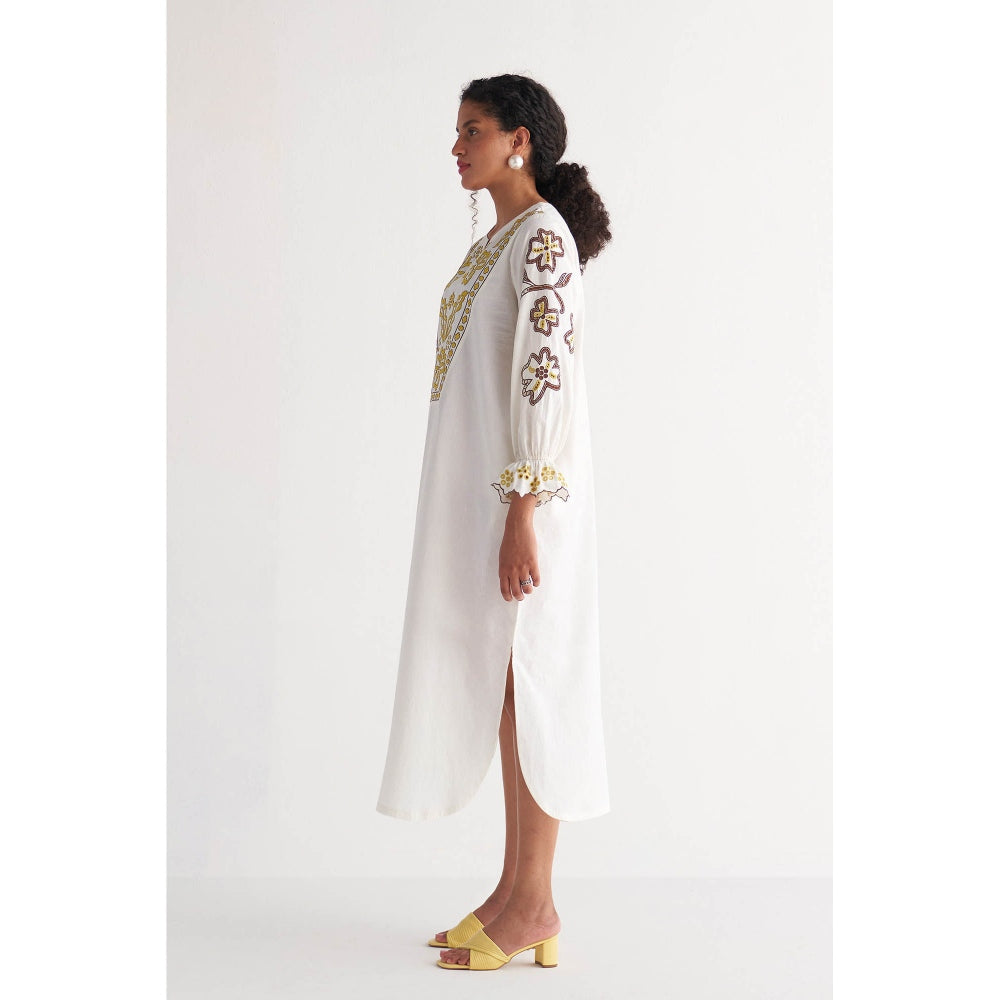 Shivani Bhargava White Melange Cutwork & Cross-Stitch Shirt Dress