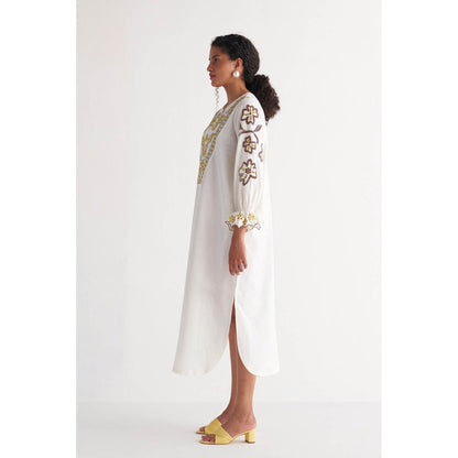 Shivani Bhargava White Melange Cutwork & Cross-Stitch Shirt Dress