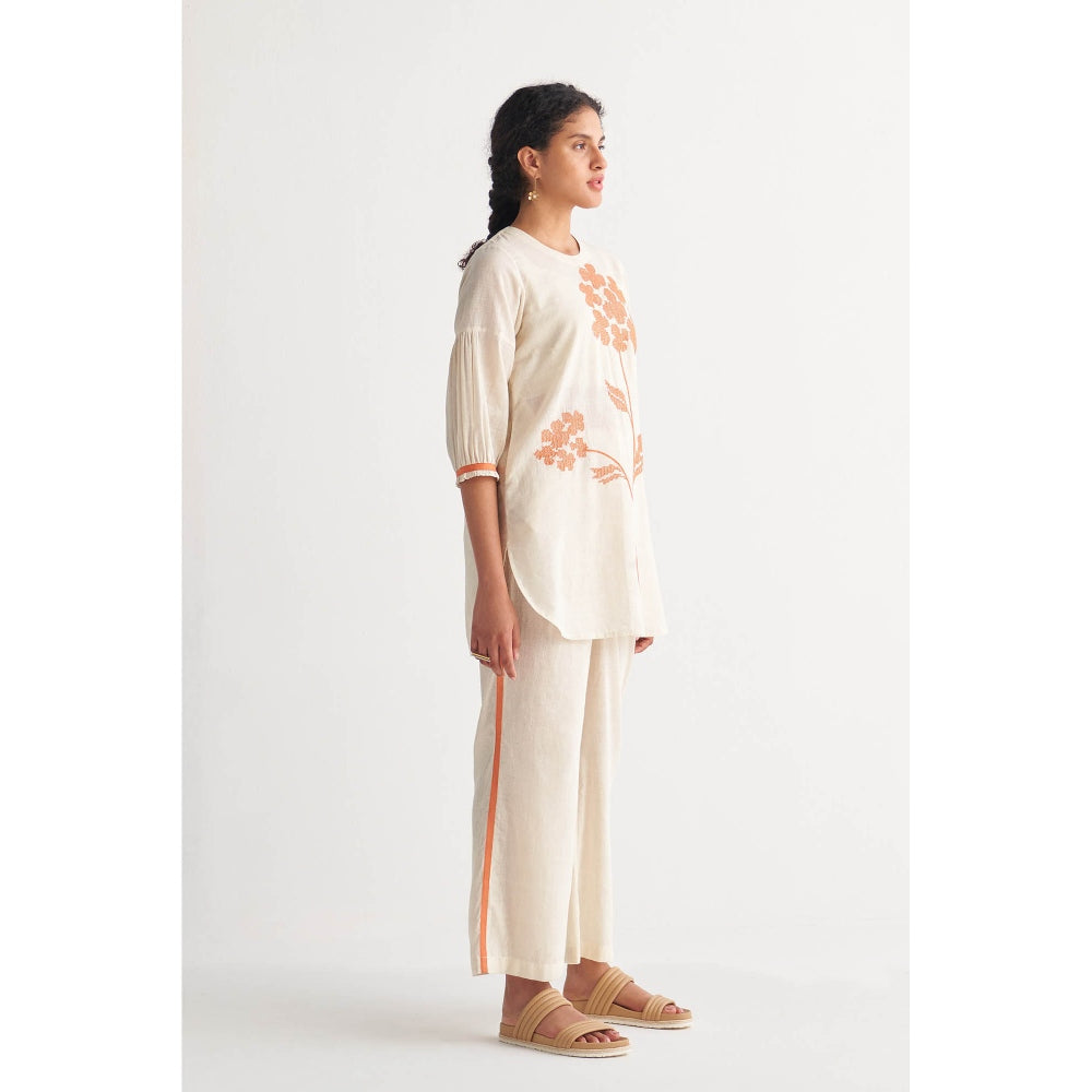 Shivani Bhargava Orange Florence Cross-Stitch Off-White Co-Ord (Set of 2)