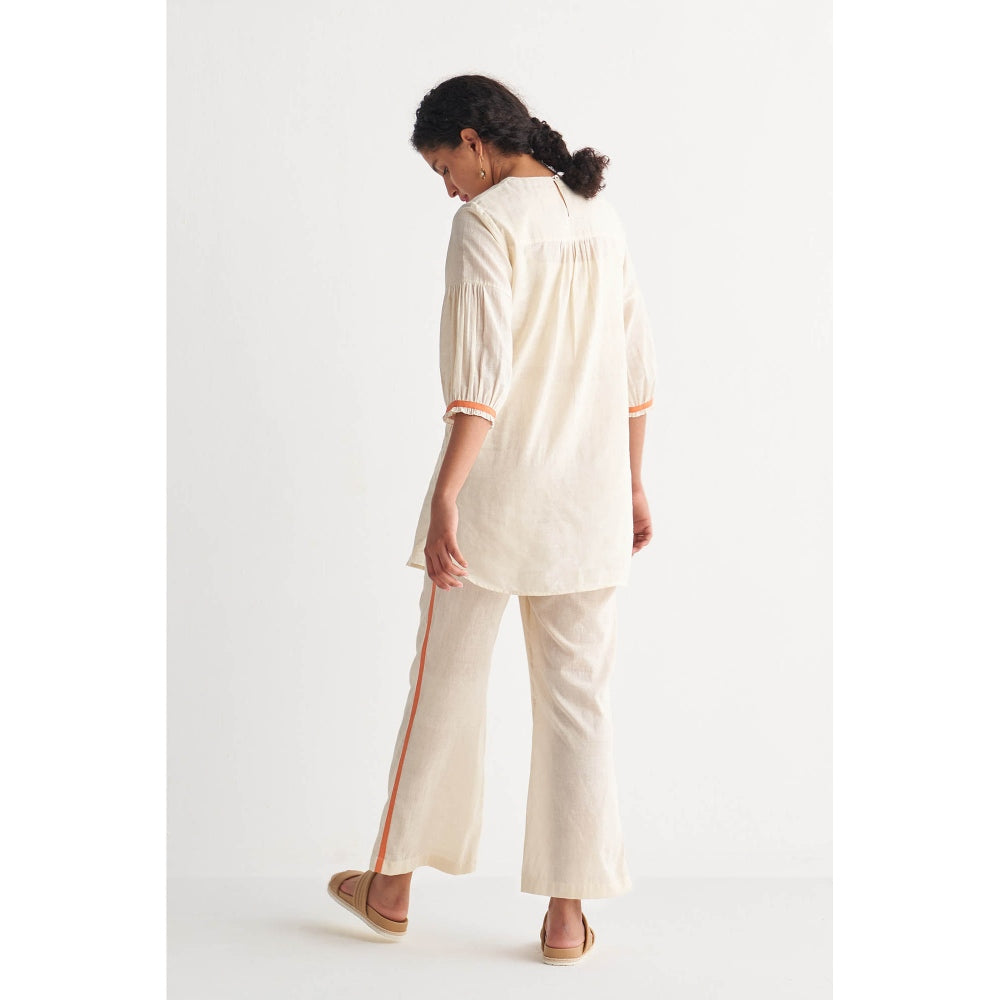 Shivani Bhargava Orange Florence Cross-Stitch Off-White Co-Ord (Set of 2)
