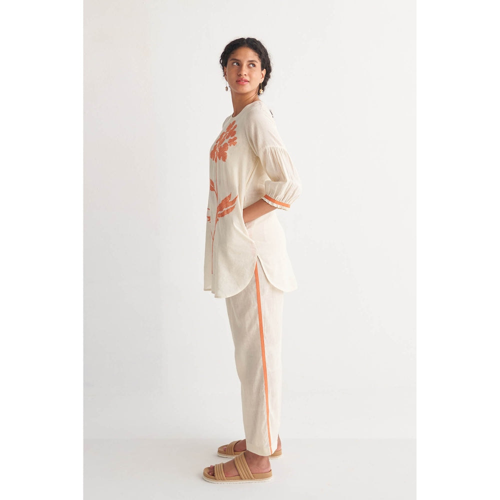 Shivani Bhargava Orange Florence Cross-Stitch Off-White Co-Ord (Set of 2)