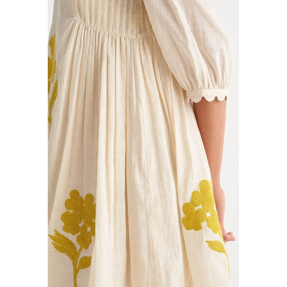 Shivani Bhargava Canary Yellow Pintuck Cross-Stitch Bunch Off-White Co-Ord (Set of 2)