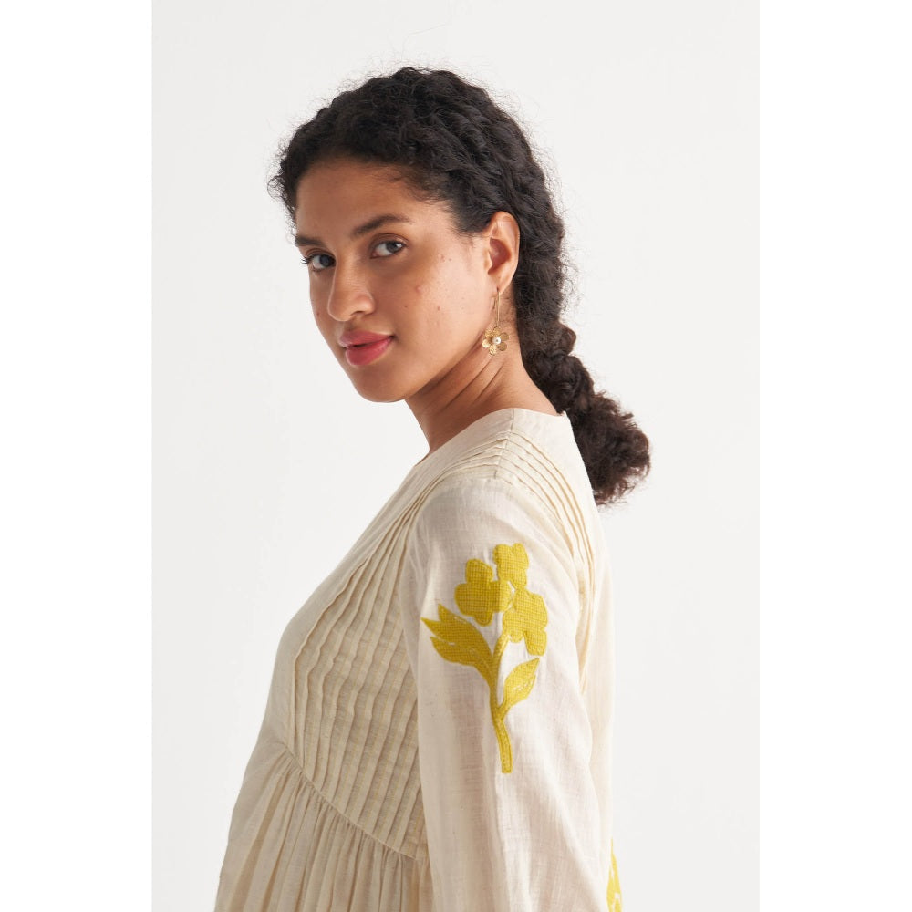 Shivani Bhargava Canary Yellow Pintuck Cross-Stitch Bunch Off-White Co-Ord (Set of 2)