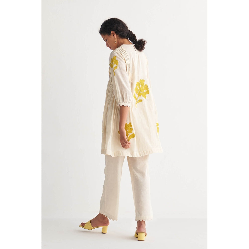 Shivani Bhargava Canary Yellow Pintuck Cross-Stitch Bunch Off-White Co-Ord (Set of 2)