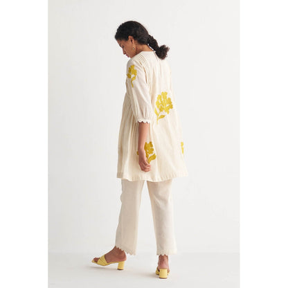 Shivani Bhargava Canary Yellow Pintuck Cross-Stitch Bunch Off-White Co-Ord (Set of 2)
