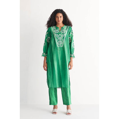 Shivani Bhargava Green Melange Cutwork & Cross-Stitch Kurta (Set of 2)