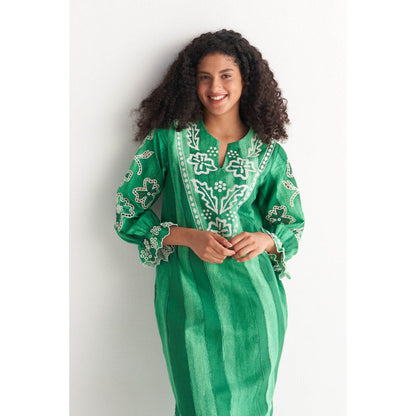 Shivani Bhargava Green Melange Cutwork & Cross-Stitch Kurta (Set of 2)
