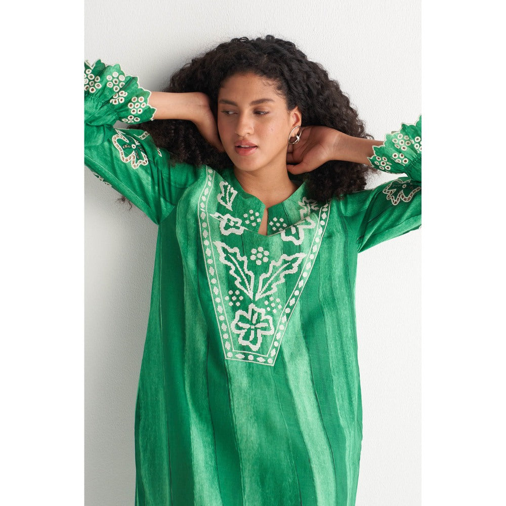 Shivani Bhargava Green Melange Cutwork & Cross-Stitch Kurta (Set of 2)