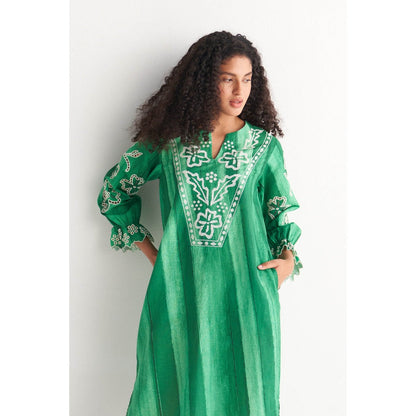Shivani Bhargava Green Melange Cutwork & Cross-Stitch Kurta (Set of 2)