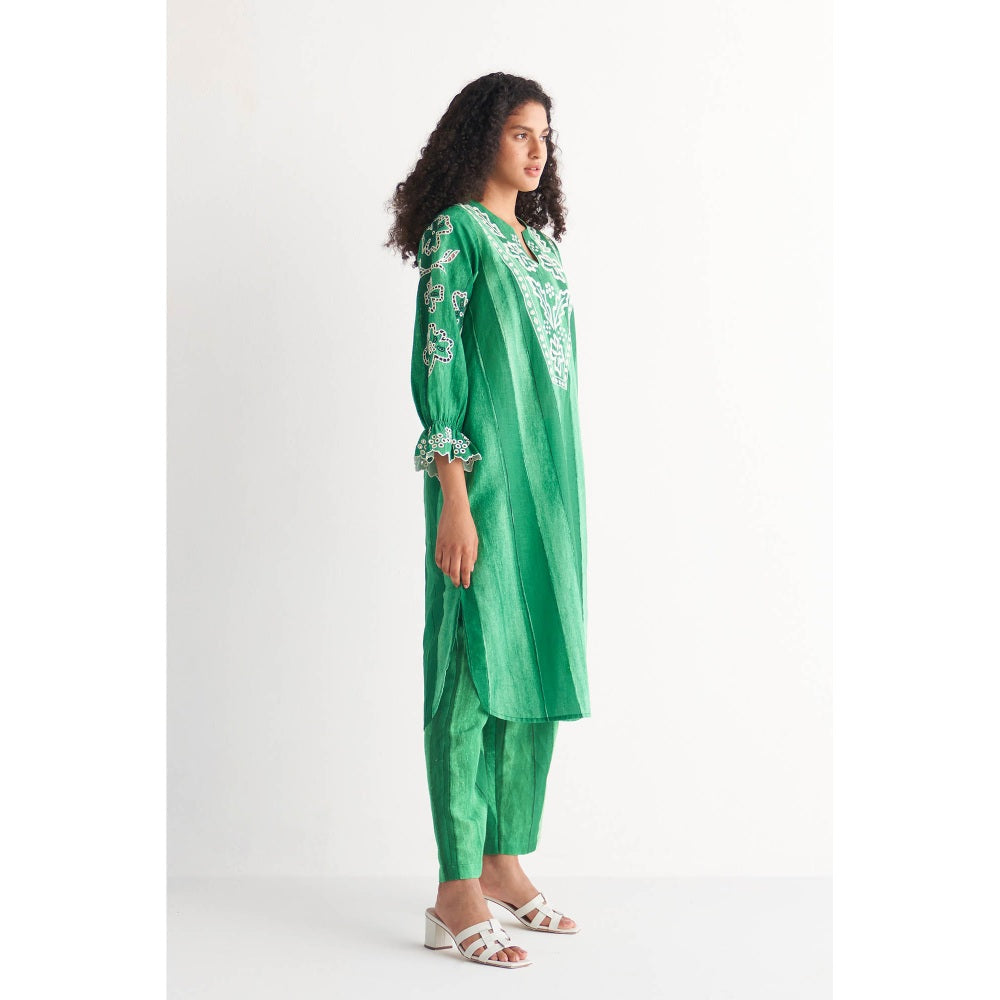 Shivani Bhargava Green Melange Cutwork & Cross-Stitch Kurta (Set of 2)