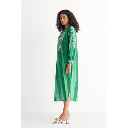 Shivani Bhargava Green Melange Cutwork & Cross-Stitch Dress