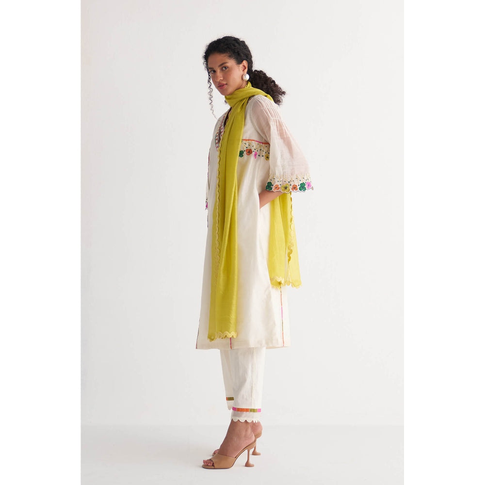 Shivani Bhargava Applique Streak Tape Kurta with Pants and Scalloped Dupatta (Set of 3)