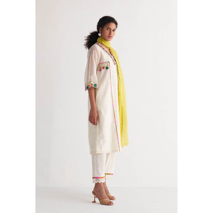 Shivani Bhargava Applique Streak Tape Kurta with Pants and Scalloped Dupatta (Set of 3)