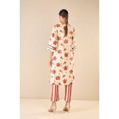 Shivani Bhargava Red Rose V-Neck Kurta with Pant and Dupatta (Set of 3)