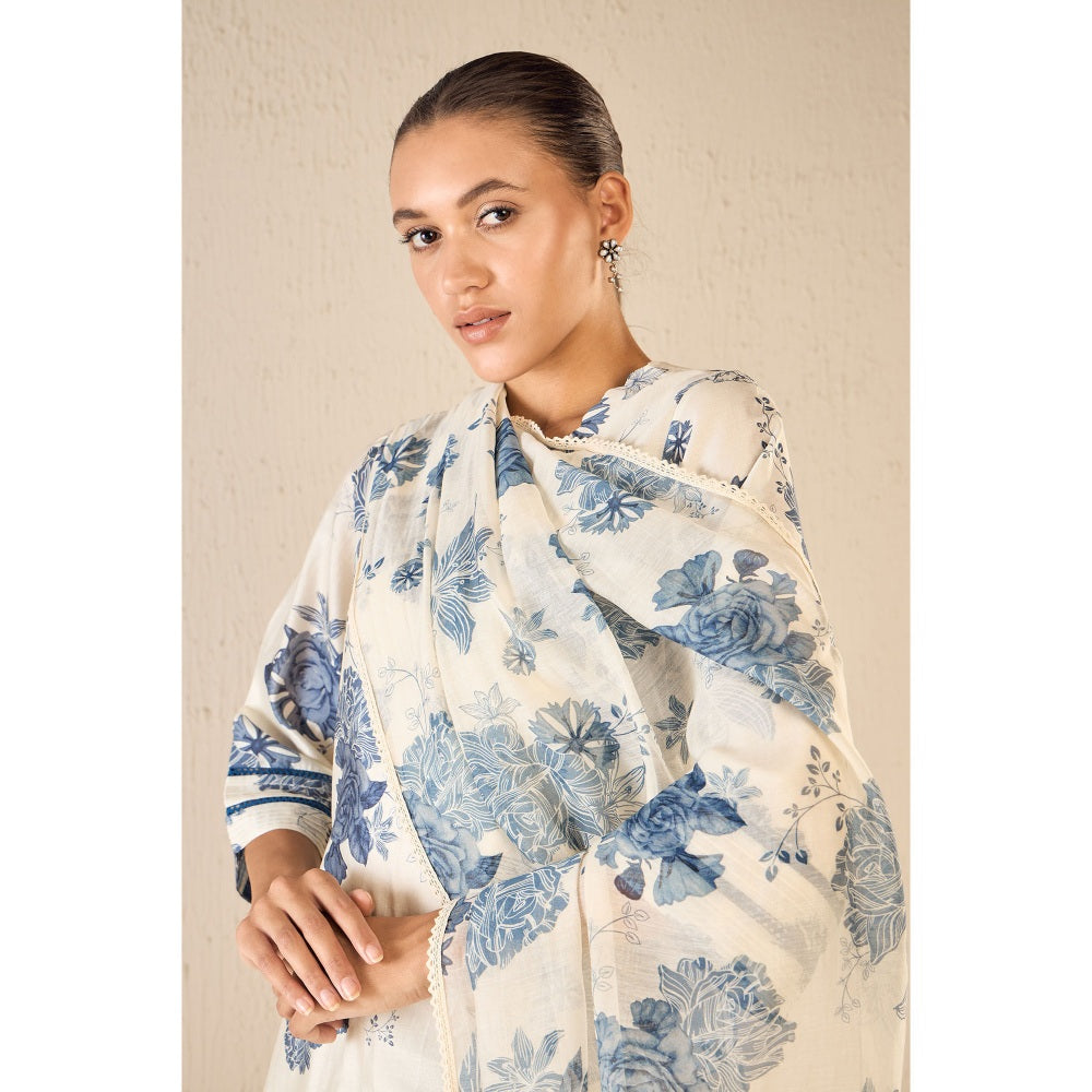 Shivani Bhargava Floral Fantasy Blue Kurta with Pant and Dupatta (Set of 3)