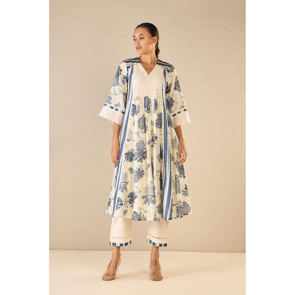 Shivani Bhargava Floral Blue Anarkali with Pant and Dupatta (Set of 3)