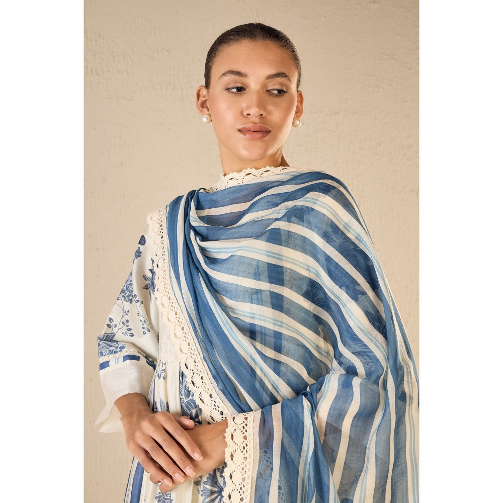 Shivani Bhargava Floral Blue Anarkali with Pant and Dupatta (Set of 3)