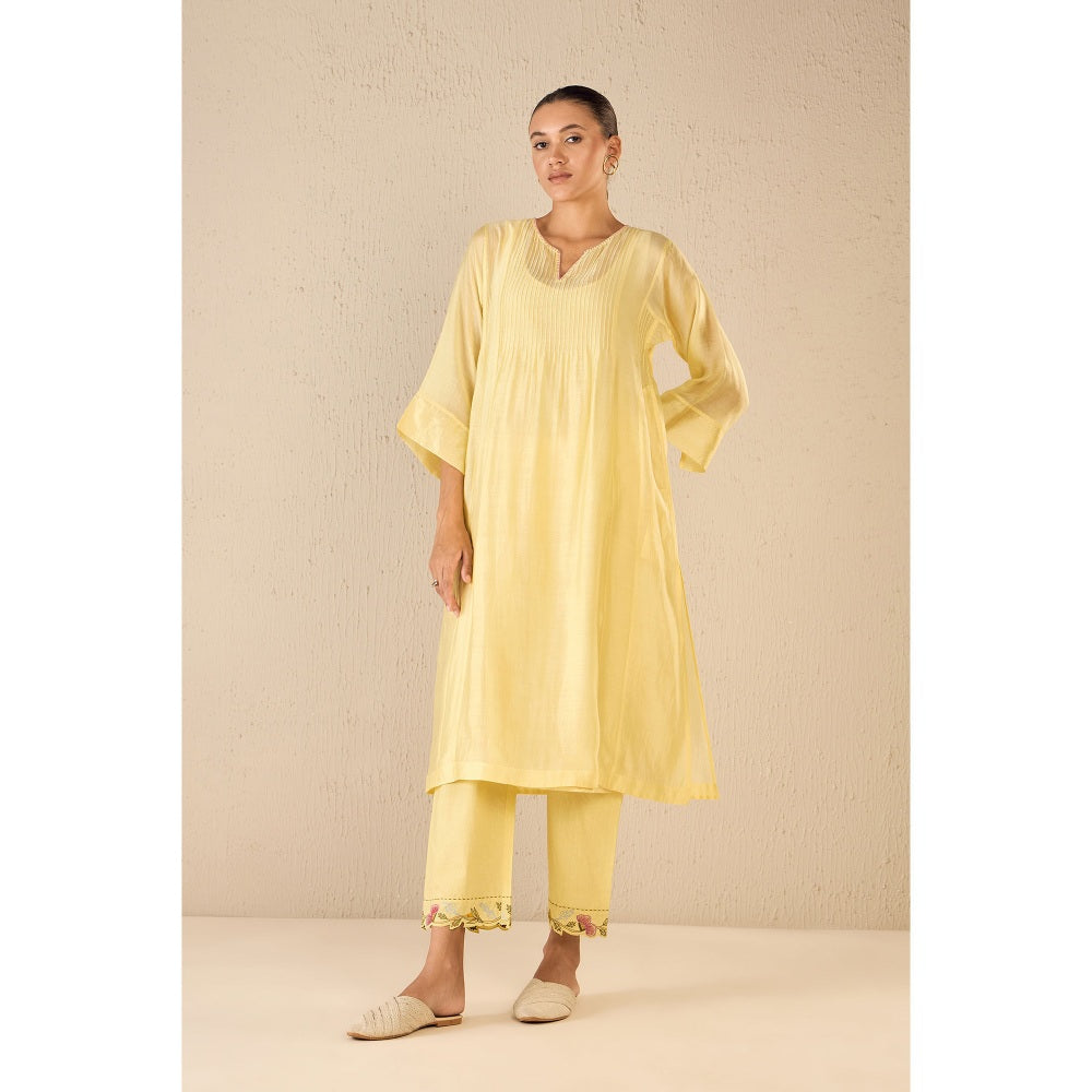 Shivani Bhargava Floral Yellow Kurta with Pant and Dupatta (Set of 3)