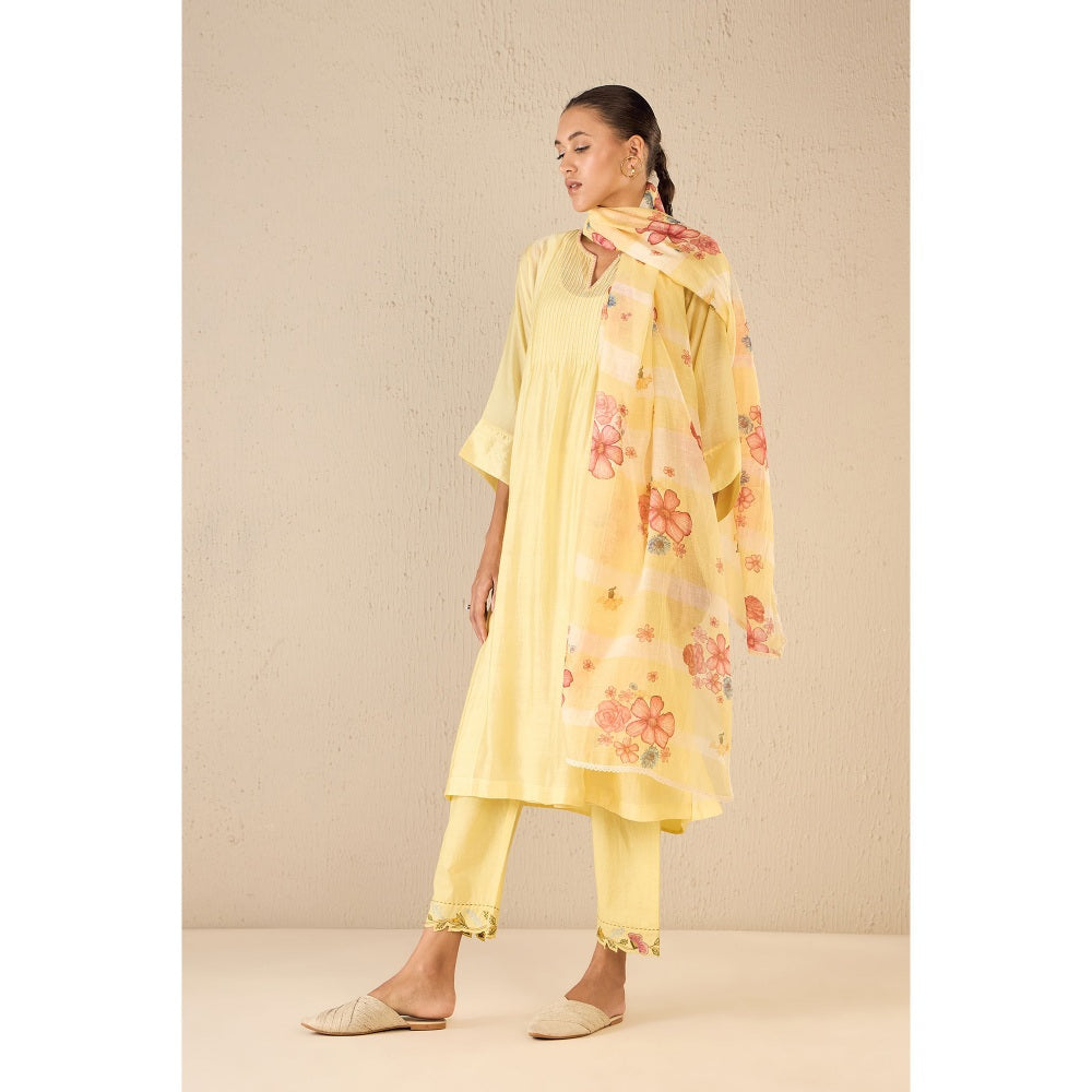 Shivani Bhargava Floral Yellow Kurta with Pant and Dupatta (Set of 3)