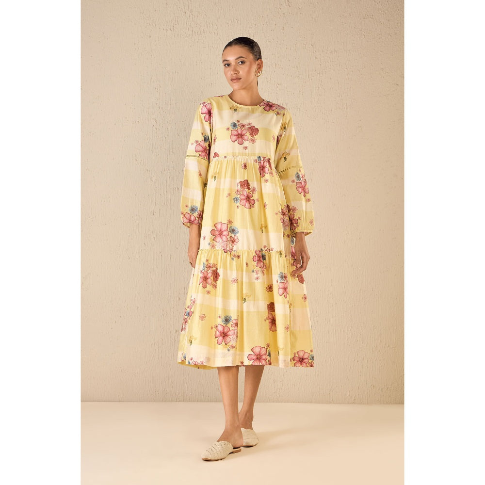 Shivani Bhargava Fusion Yellow Floral Tier Dress