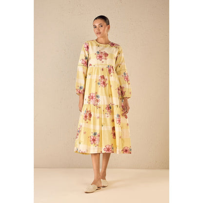 Shivani Bhargava Fusion Yellow Floral Tier Dress