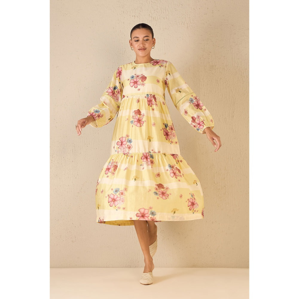Shivani Bhargava Fusion Yellow Floral Tier Dress