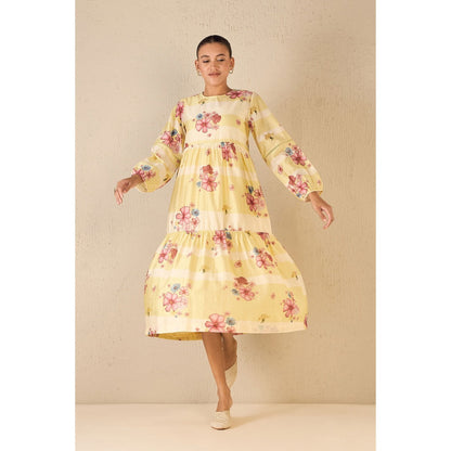 Shivani Bhargava Fusion Yellow Floral Tier Dress