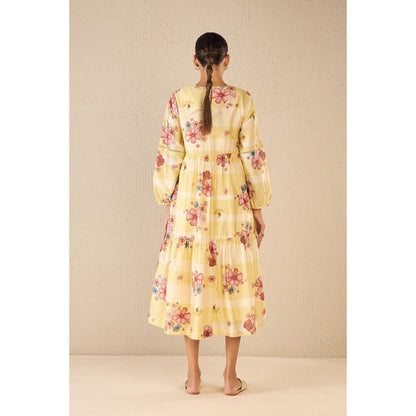 Shivani Bhargava Fusion Yellow Floral Tier Dress