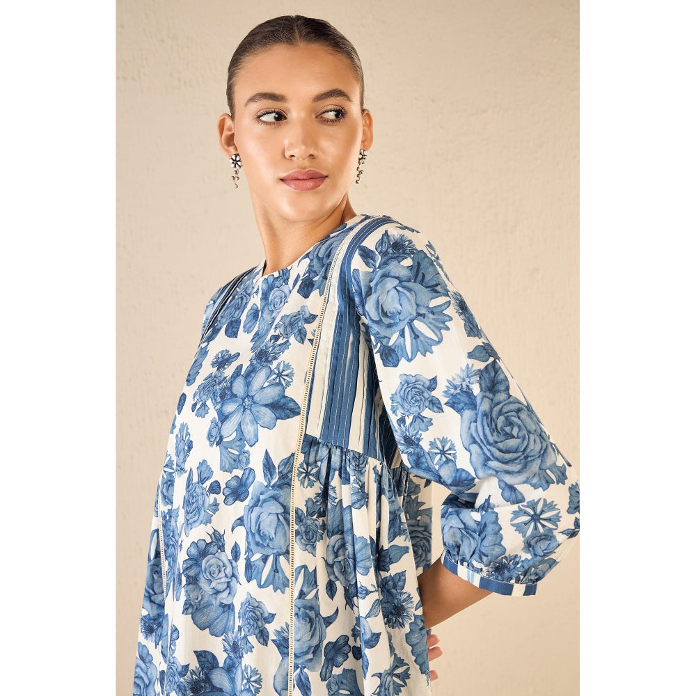 Shivani Bhargava Blossom Blue Side Gather Co-Ord (Set of 2)