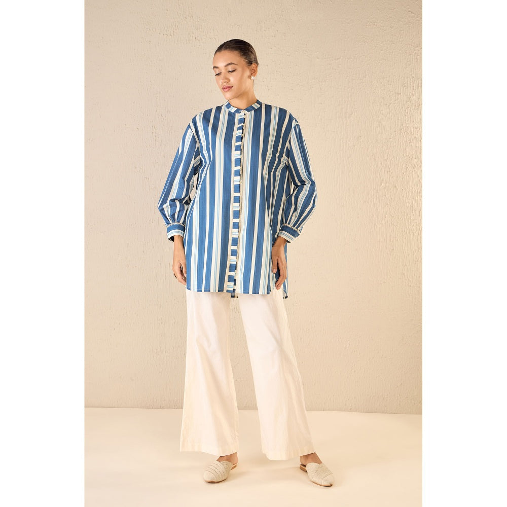 Shivani Bhargava Meadow Blue Stripe Shirt with Pant (Set of 2)
