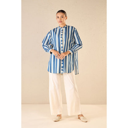 Shivani Bhargava Meadow Blue Stripe Shirt with Pant (Set of 2)
