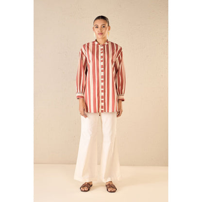 Shivani Bhargava Meadow Red Stripe Shirt with Pant (Set of 2)