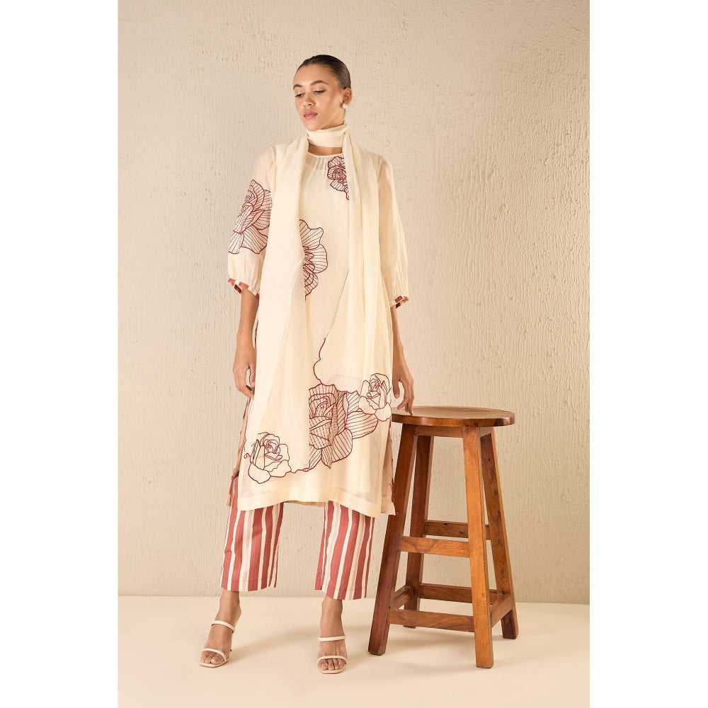 Shivani Bhargava Red Embroidered Kurta with Pant and Dupatta (Set of 3)