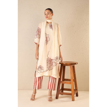 Shivani Bhargava Red Embroidered Kurta with Pant and Dupatta (Set of 3)