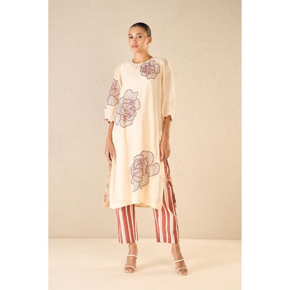 Shivani Bhargava Red Embroidered Kurta with Pant and Dupatta (Set of 3)