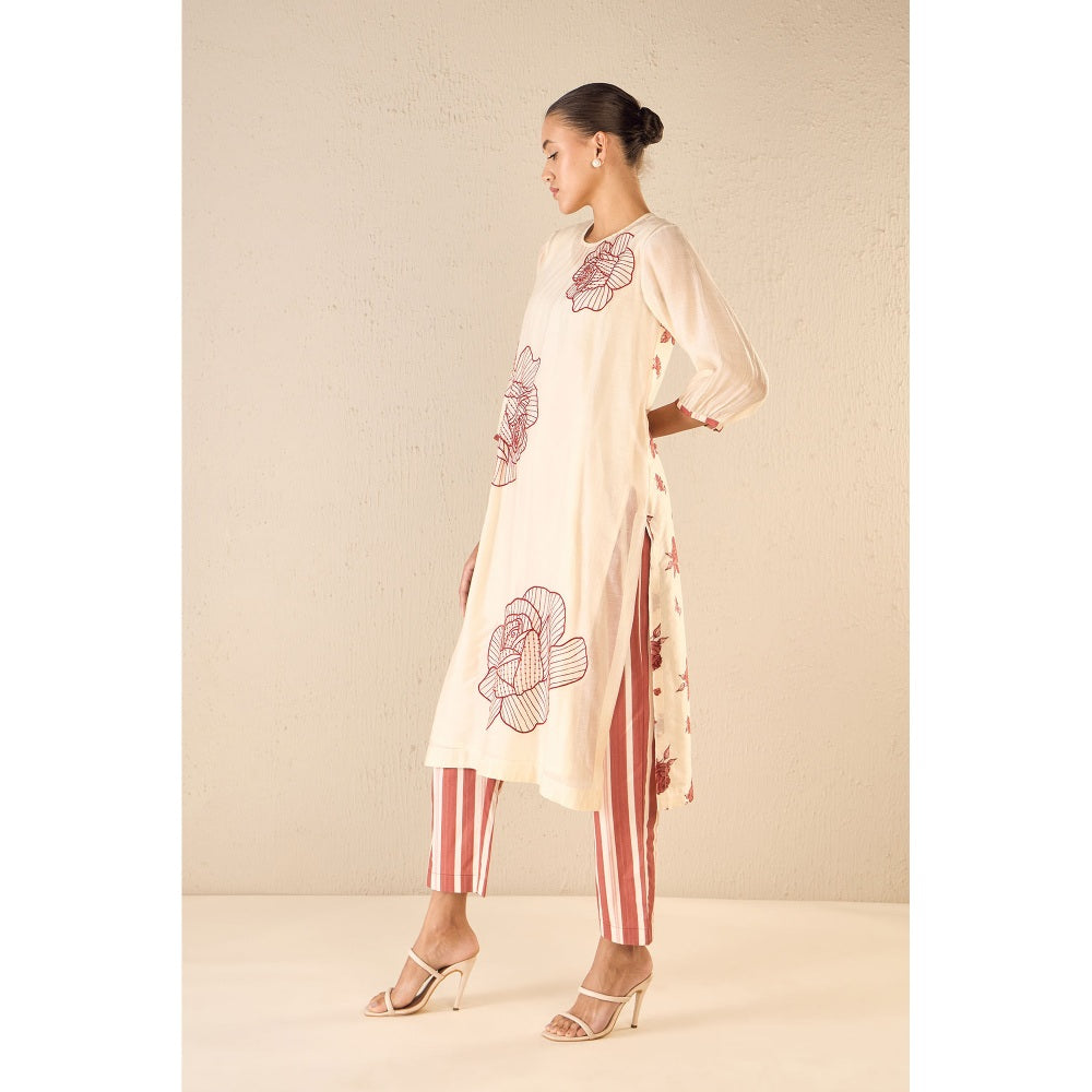 Shivani Bhargava Red Embroidered Kurta with Pant and Dupatta (Set of 3)