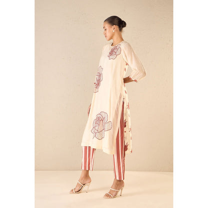 Shivani Bhargava Red Embroidered Kurta with Pant and Dupatta (Set of 3)