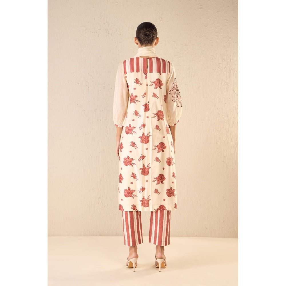 Shivani Bhargava Red Embroidered Kurta with Pant and Dupatta (Set of 3)