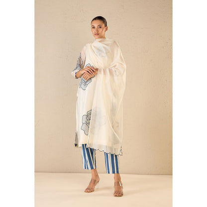 Shivani Bhargava Blue Embroidered Kurta with Pant and Dupatta (Set of 3)