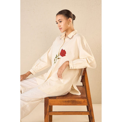 Shivani Bhargava Scarlet Rose Ivory Oversize Co-Ord (Set of 2)